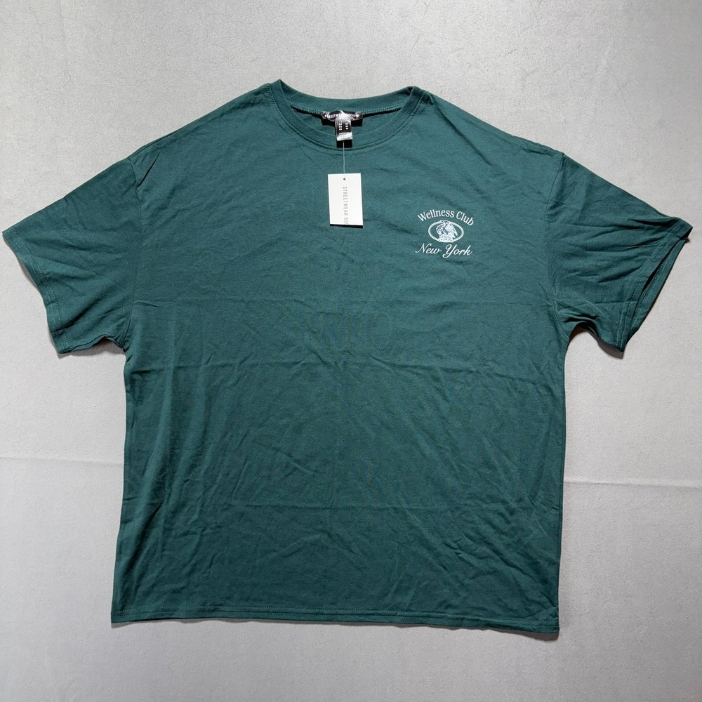 Streetwear Society Wellness Club New York Embroidered T-Shirt Green Medium